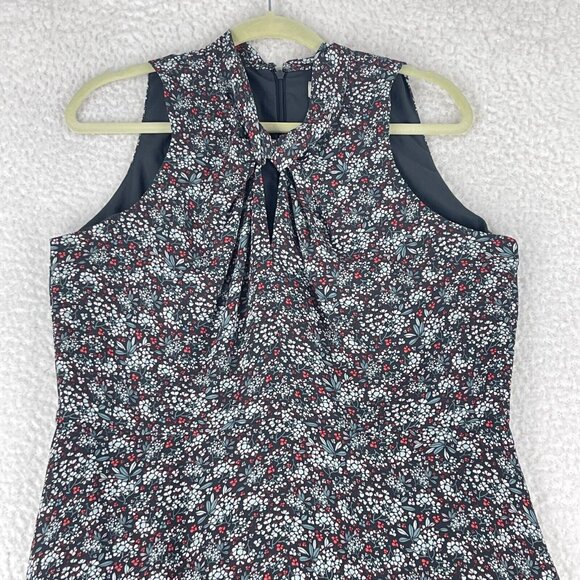 LOFT Outlet Gray Floral Print Tie Neck Dress Womens Sleeveless Chiffon Size 14 - Picture 2 of 10